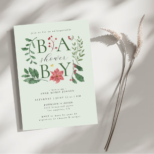 Baby Vinterblommor Elegant Botanisk Bebis-fest Inbjudningar