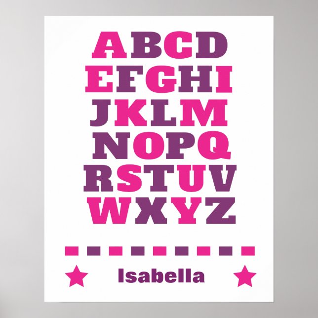 Baby visuell alfabet rosa lila abc poster  (Framsidan)