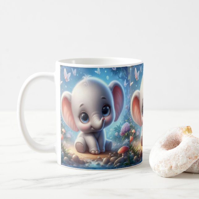 Baby Vit Elefant Blommig Mugg (Med munk)