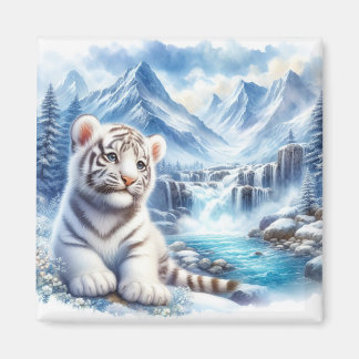 Baby, vit kylskåp, snö, tiger magnet