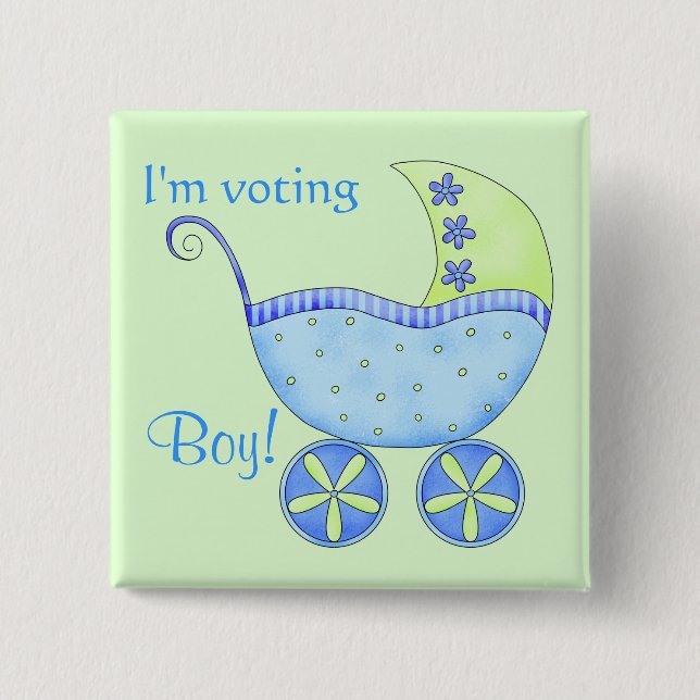 Baby Voting Boy Gender Reveal Party Badge Pin Knapp (Framsida)