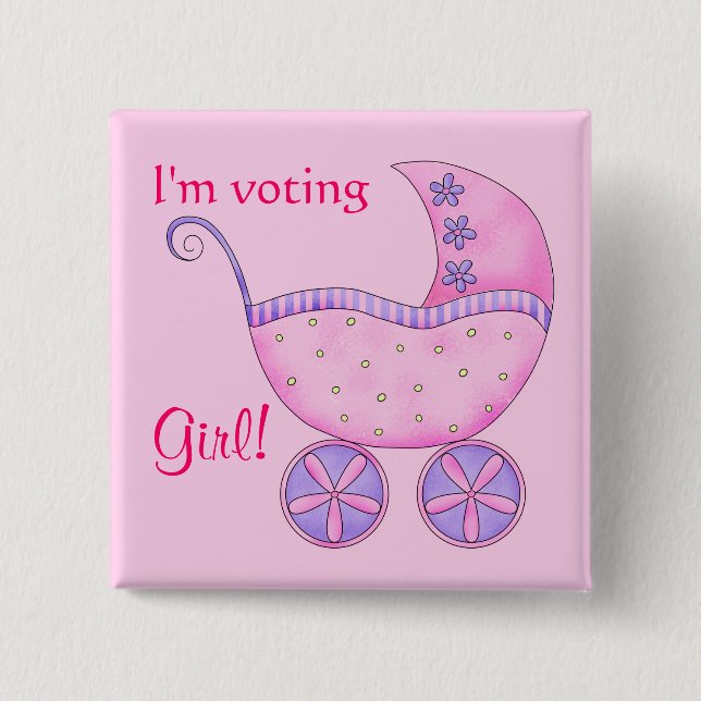 Baby Voting Girl Gender Reveal Party Badge Pin Knapp (Framsida)