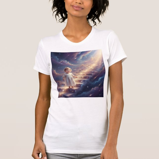 Baby Walking Up Stairs Into the Universe Love T Shirt (Framsida)