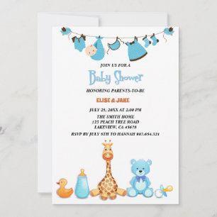 Baby Watercolor Clothes & Leksak Baby Shower Inbjudningar