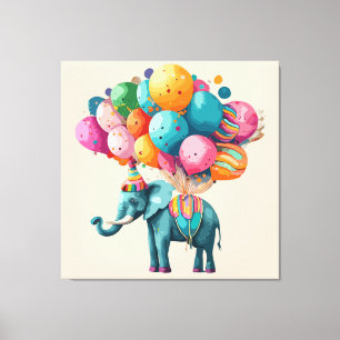 Baby Watercolor Elefant Ballong Canvastryck