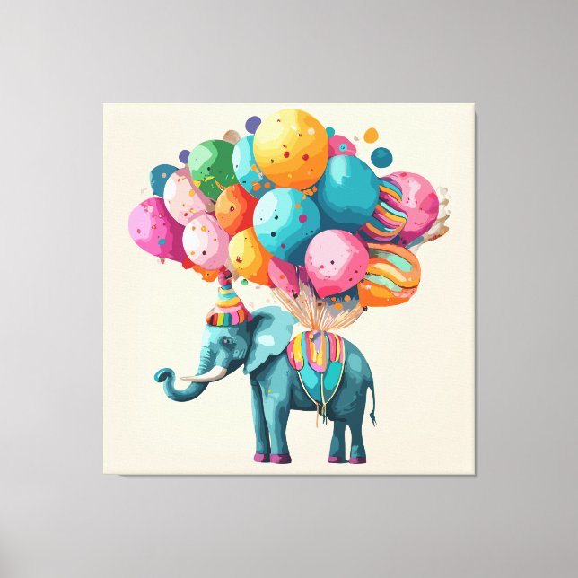 Baby Watercolor Elephant Balloon Canvastryck (Framsida)