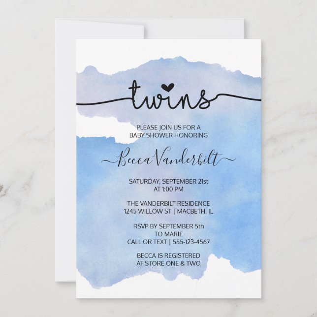 Baby Watercolor Twillingars Baby Shower Inbjudningar (Framsida)