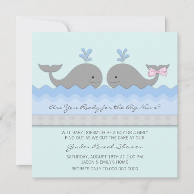 Baby Whale Gender Reveal Inbjudningar (Framsida)