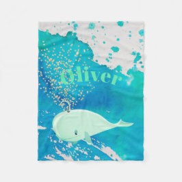 Baby Whale Guld Gnistra Blue Nautical Personal Fleecefilt