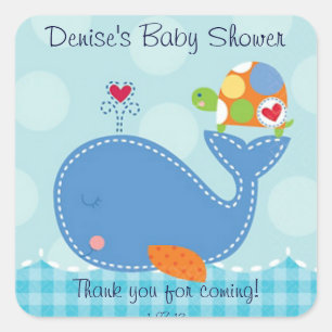 Baby Whale och Turtle Sticker Fyrkantigt Klistermärke