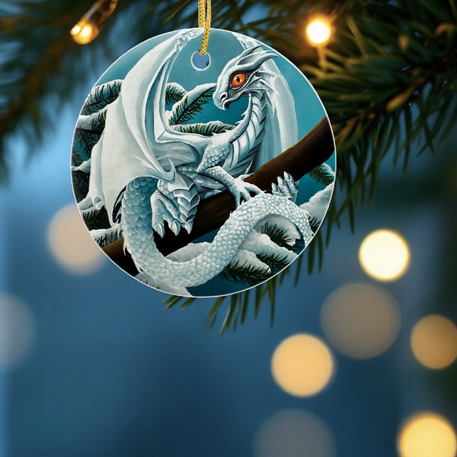 Baby White Winter Dragon Julgransprydnad Keramik (Skapare uppladdad)
