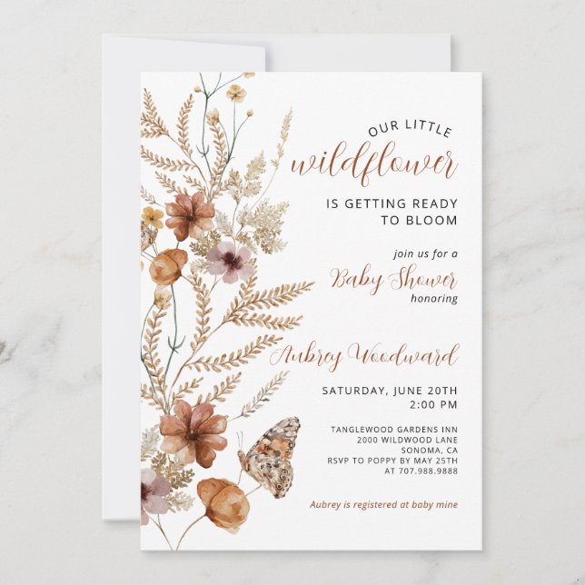 Baby Wildblomma Baby Bloom Baby Shower Inbjudningar (Framsida)