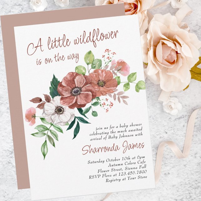 Baby Wildblommor Autumn Flowers Baby Shower Inbjudningar (Skapare uppladdad)
