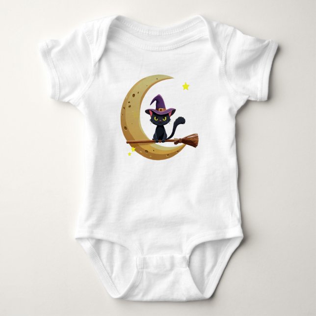 Baby Witch Kitty on Moon T Shirt (Framsida)