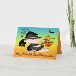 Baby Witch Mitt första hälsningskort för Halloween Kort