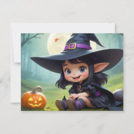 Baby Witch Och Pumpa Vykort