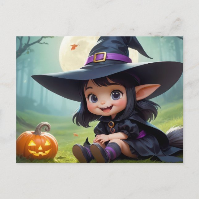 Baby Witch Och Pumpa Vykort (Framsida)