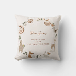 Baby Woodland Animals Birth Stats Keepsaké Kudde