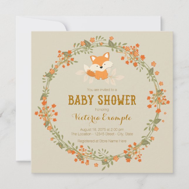 Baby Woodland Fox Baby Shower Inbjudningar (Framsida)