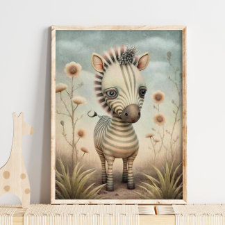 Baby zebra afrikanskt djur | Zebra väggutskrift Poster
