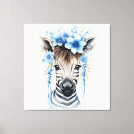 Baby Zebra - Blå blomman Krona Canvastryck