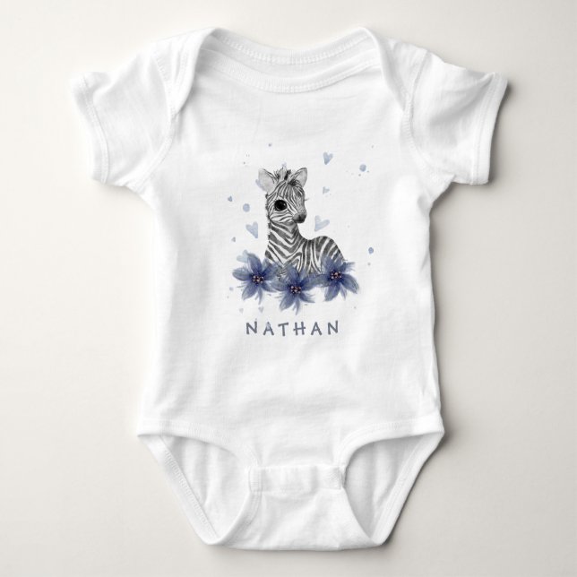 *~* Baby Zebra Blommigt Jungle Pojke ett biet T Shirt (Framsida)
