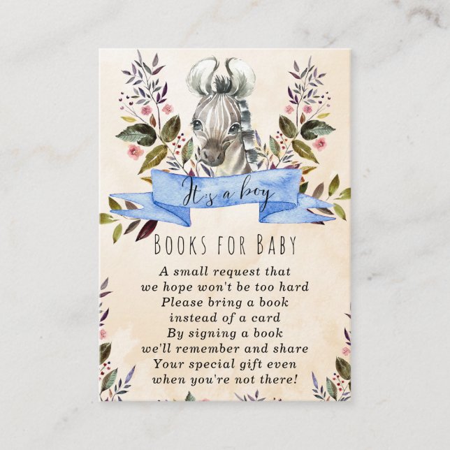 baby zebra blue bokar för baby visitkort tilläggskort (Framsida)