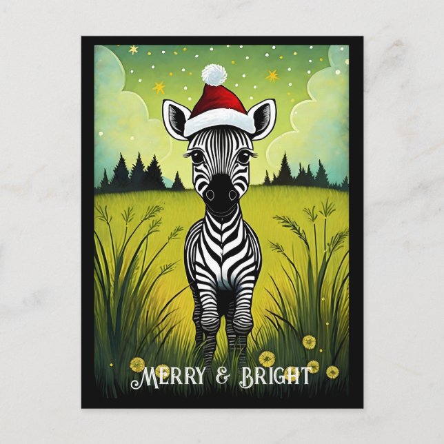 Baby Zebra Flower Meadow Santa God jul Vykort (Framsida)