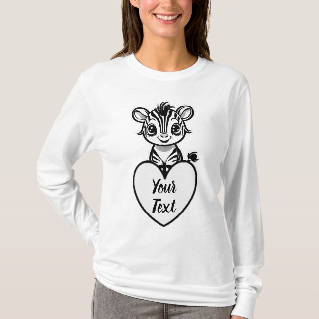 Baby Zebra Heart med ditt Anpassningsbar-meddeland T Shirt (Framsida)