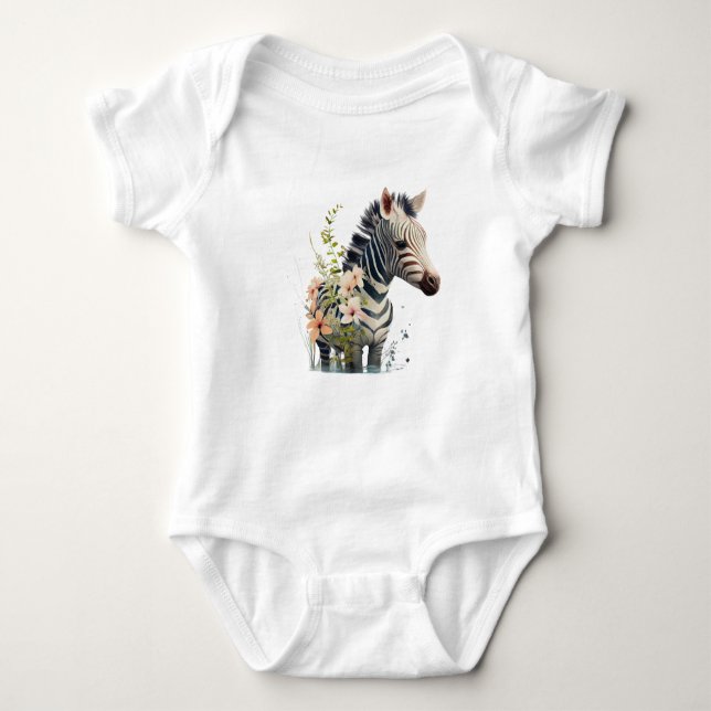Baby Zebra med blommor T Shirt (Framsida)