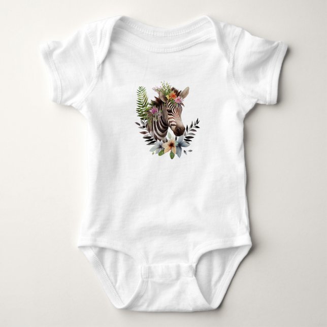 Baby Zebra med krans av blommor T Shirt (Framsida)