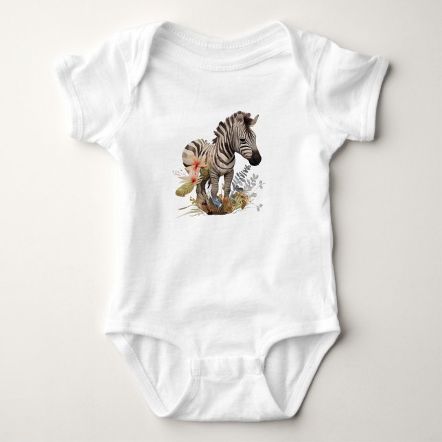 Baby Zebra med många blommor T Shirt (Framsida)