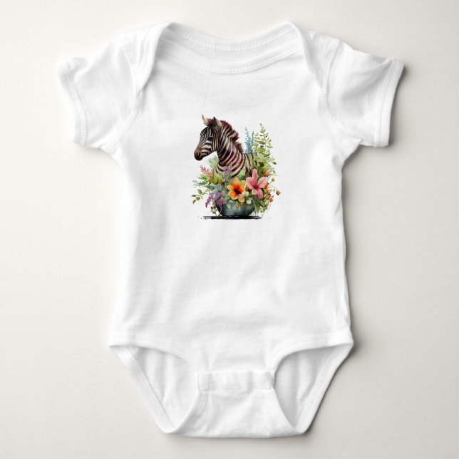 Baby Zebra med många blommor T Shirt (Framsida)