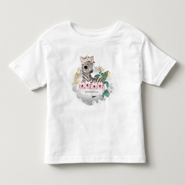 *~* Baby Zebra Namn Flowers Jungle Sweet Girl T Shirt (Framsida)