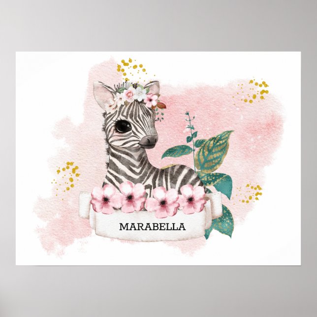 *~* Baby Zebra Namn Jungle Nurser Girl Baby Poster (Framsidan)