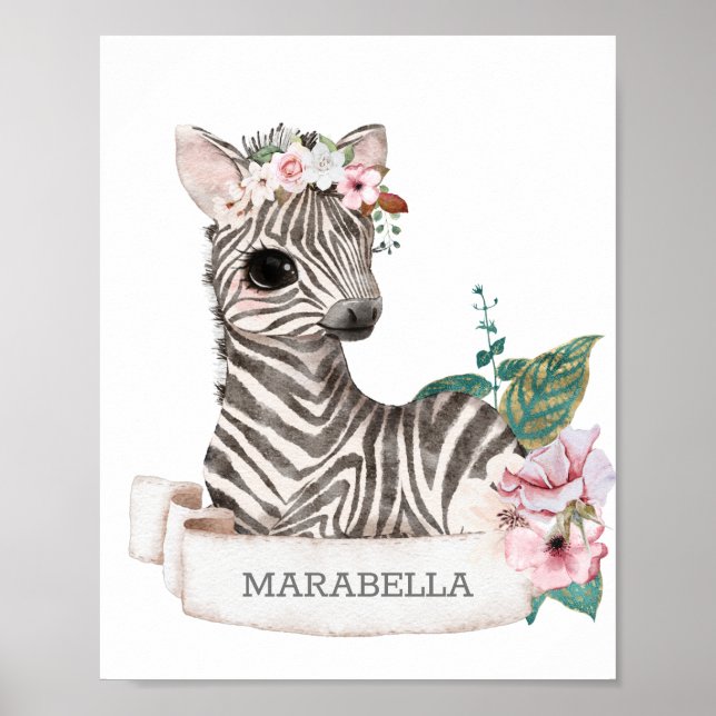 *~* Baby Zebra Namn Nursery Girl Jungle Sweet Poster (Framsidan)