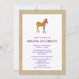 Baby Zebra Neon Färg Baby Shower Inbjudan