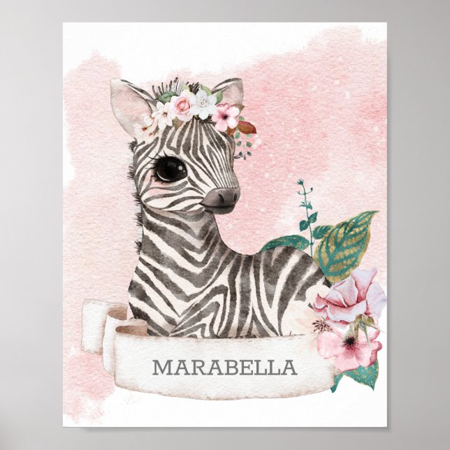 *~* Baby Zebra Nursery Girl Jungle Sweet Namn Poster (Framsidan)