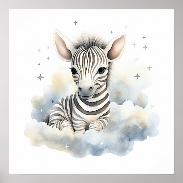 Baby zebra on clouds poster for nursery room (Framsidan)