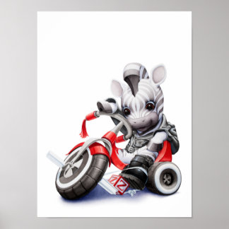 Baby Zebra Riding Red Tricle Nursery Print Poster
