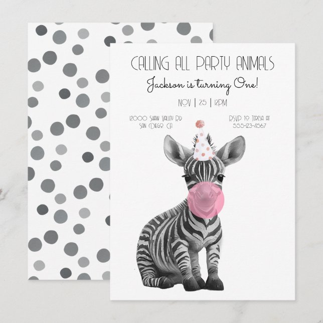 Baby Zebra, svart och vit födelsedag Inbjudningar (Fram/baksida)