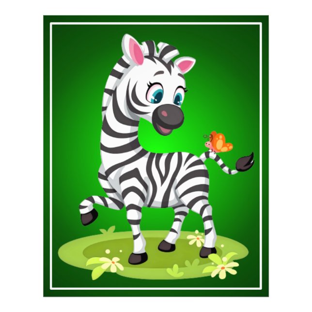 Baby Zebra Teckning som spelar med fjäril-23960 Fototryck (Framsidan)