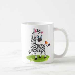 Baby Zebra Teckning som spelar med fjäril-23960 Kaffemugg