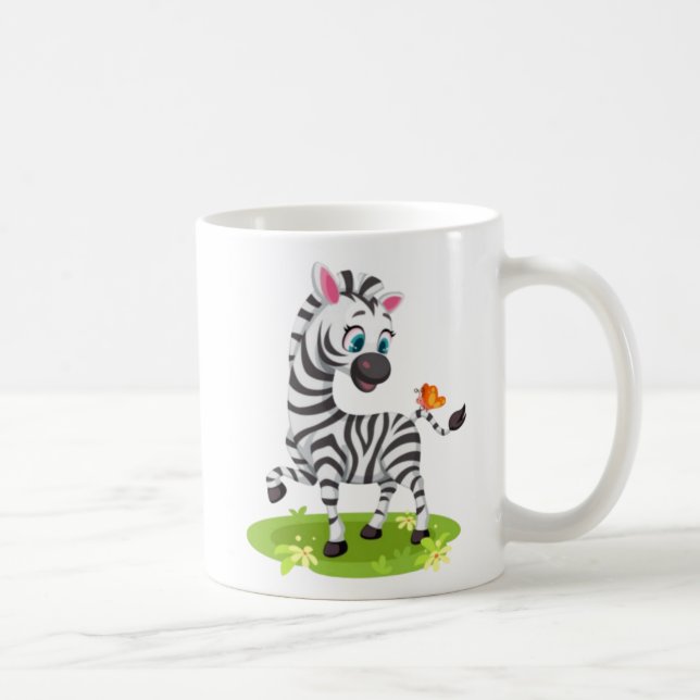 Baby Zebra Teckning som spelar med fjäril-23960 Kaffemugg (Höger)