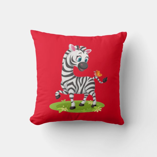 Baby Zebra Teckning som spelar med fjäril-23960 Kudde (Framsida)