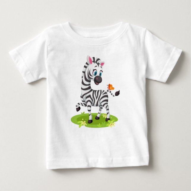 Baby Zebra Teckning som spelar med fjäril-23960 T Shirt (Framsida)