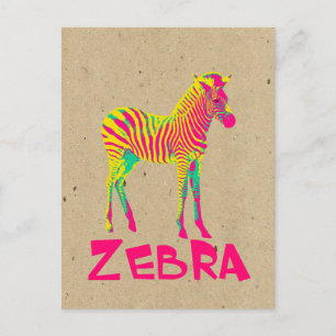 Baby Zebra Vild Psychedelic in Rosa Gult Grönt Vykort