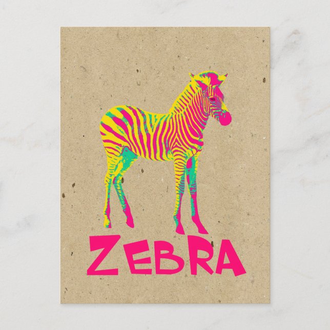 Baby Zebra Vild Psychedelic in Rosa Gult Grönt Vykort (Framsida)