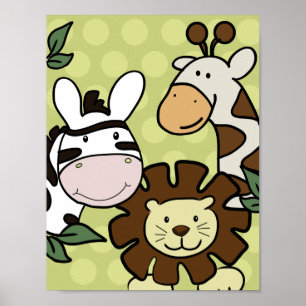 Baby Zoo GIRAFFE, LEJON och ZEBRA WALL ART Poster