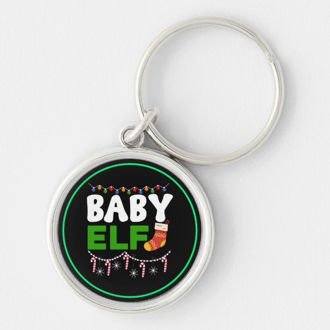 Babyälg julfirande design-84608 rund silverfärgad nyckelring (Framsidan)